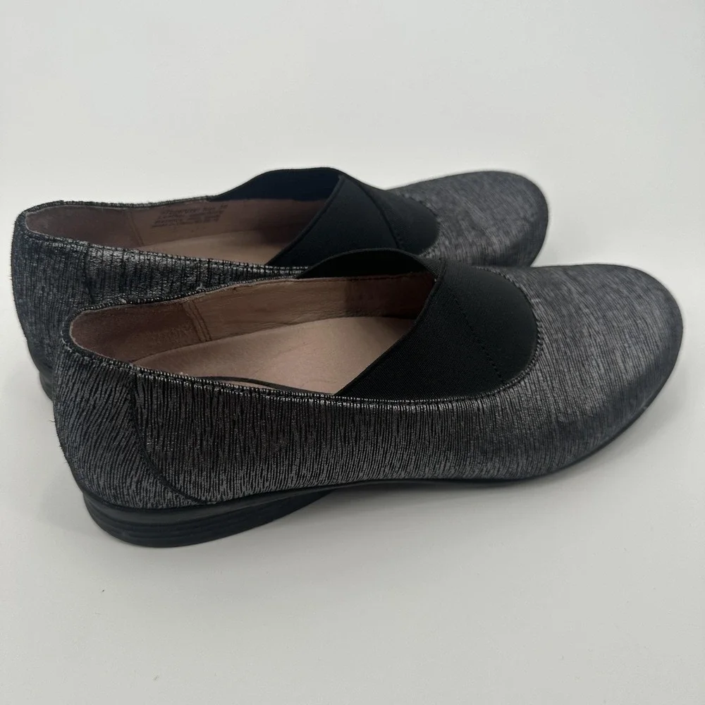 Dansko Shoes Womens Size 7.5-8 Black Metallic Slip On Flats Leather‎ 6702970297
